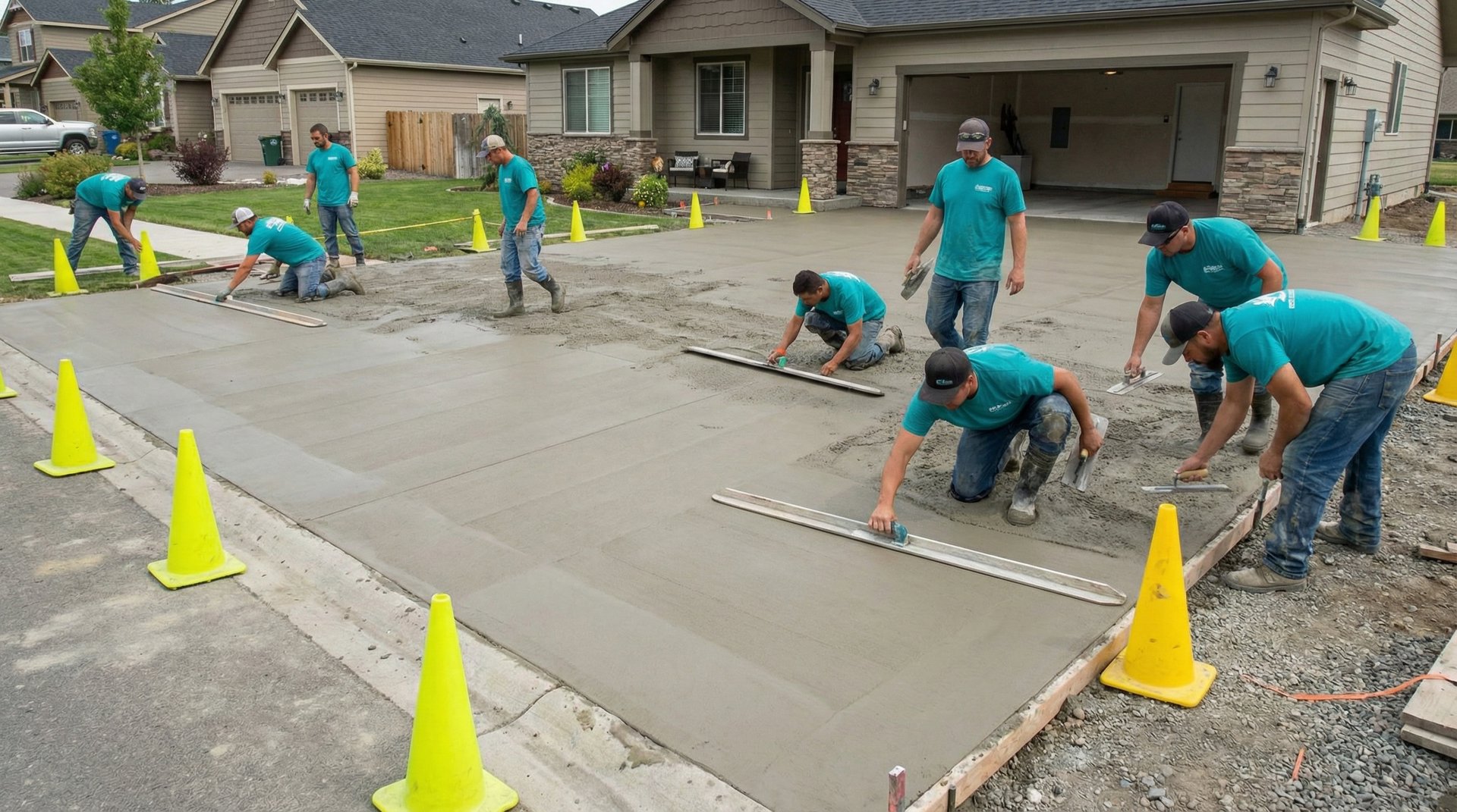 Professional concrete driveway installation crew